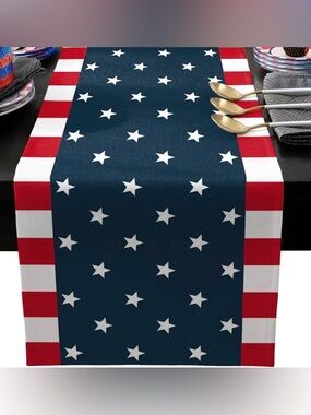 Table Runner Patriotic Red White Blue, NEW